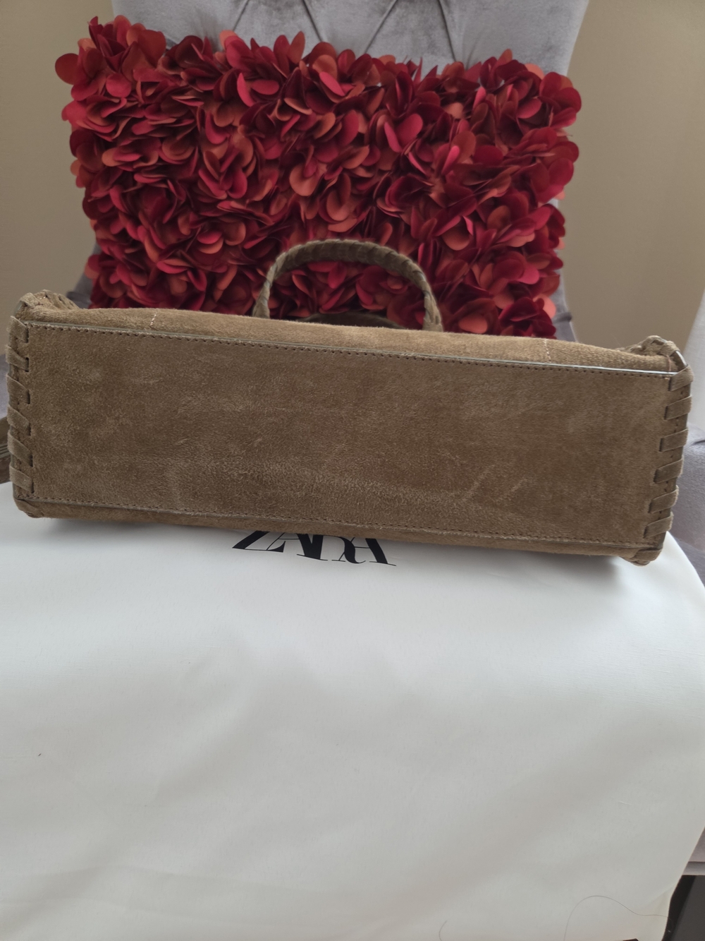 ZARA braided leather city bag Olive Green suede  (new without tags) - Picture 7 of 11